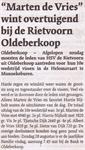 “ Marten de Vries “ wint overtuigend bij de Rietvoorn Oldeberkoop